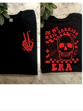 Mail Carrier Shirt Short Sleeve Skull retro popular trendy Work Tee Black Red